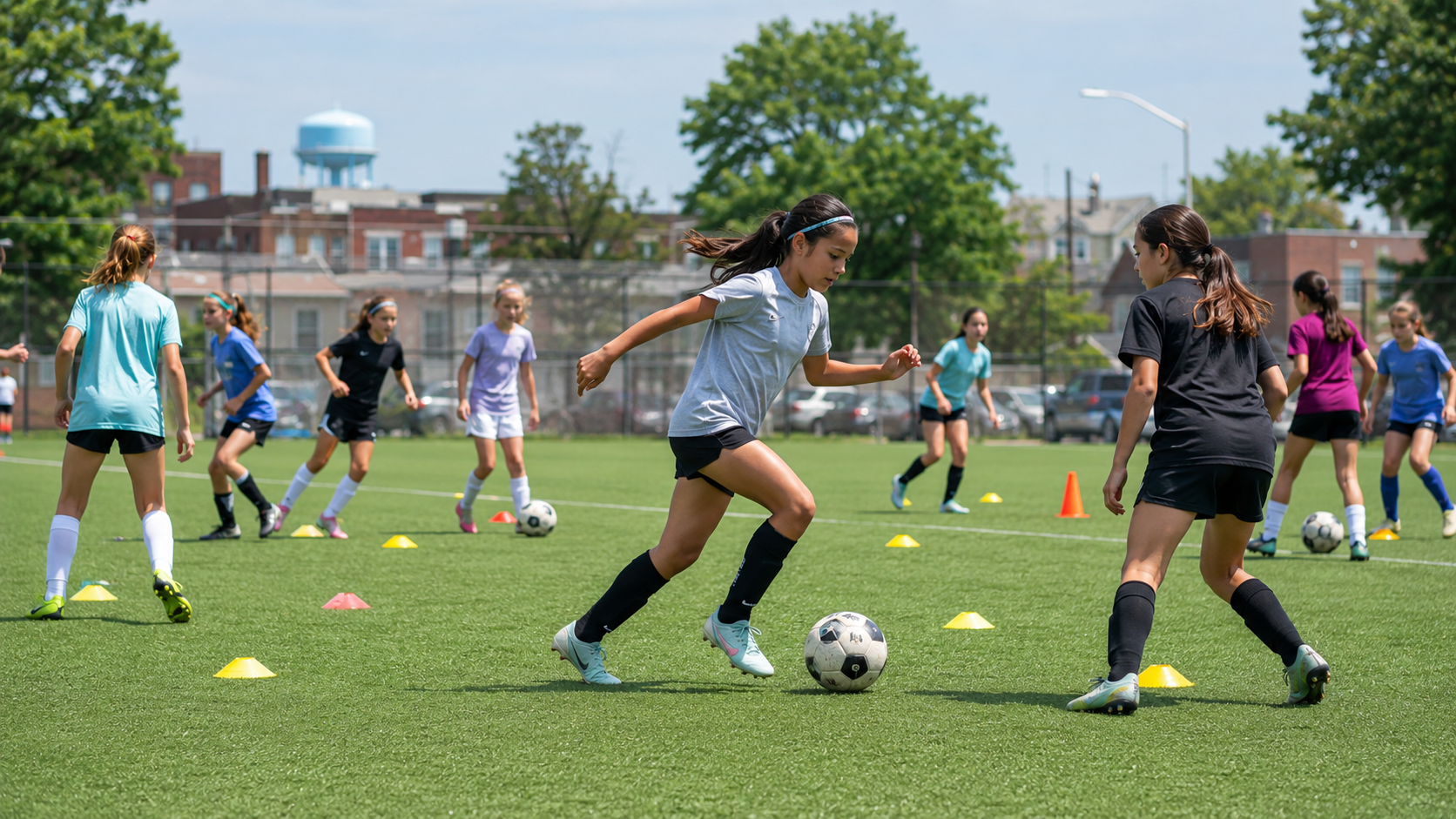 Youth soccer player focused on the ball