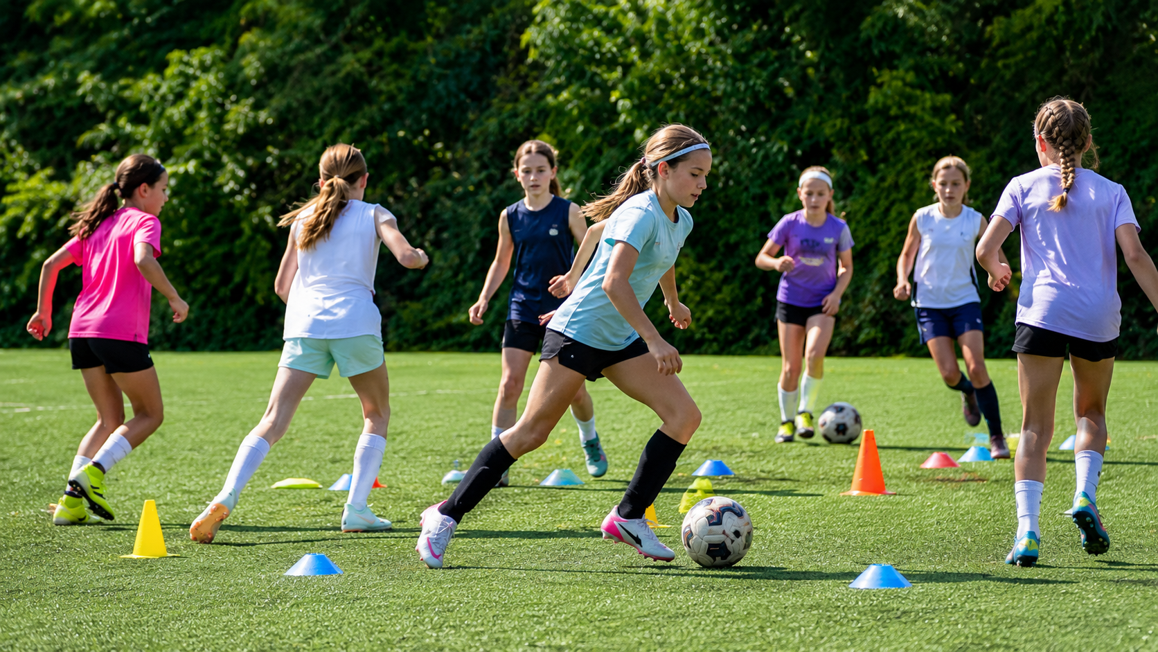 Girls soccer training session